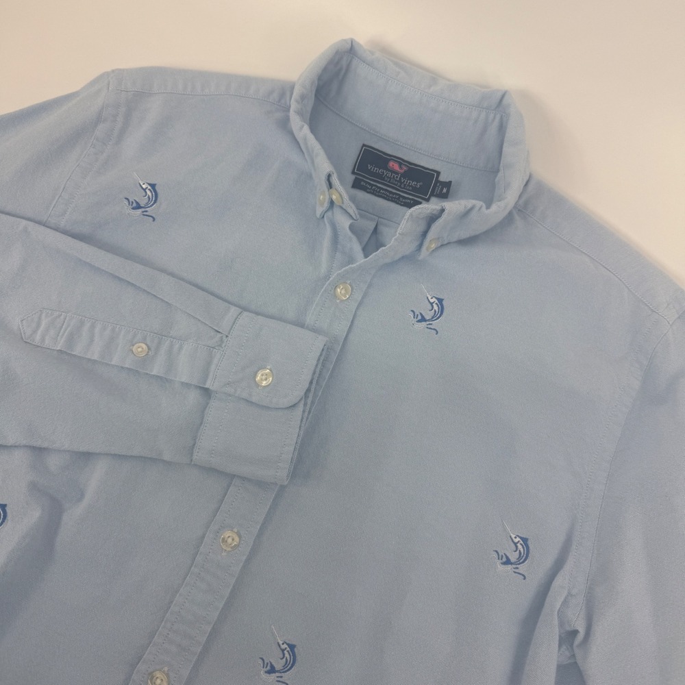 Vineyard Vines Mens Slim Fit Murray Shirt Blue Marlin Embroidered Oxford Medium